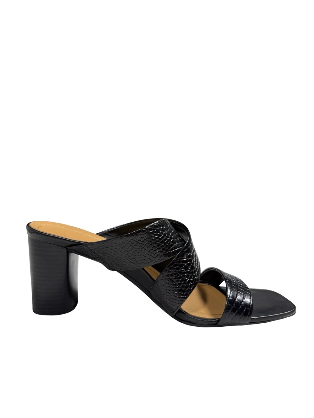 Vionic Merlot Black Croc Embossed Leather Block Heel Comfort Sandals Womens 10 - Picture 4 of 13